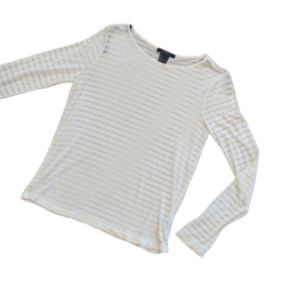 Forever 21 Tops - Forever 21 Sheer Long Sleeve Striped Top Off White Size Medium